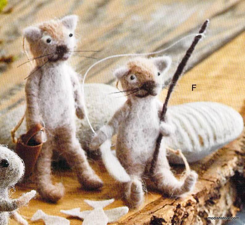 Roost Fishin Cat & Floppy-Ear Bunny Ornaments - Set Of 12