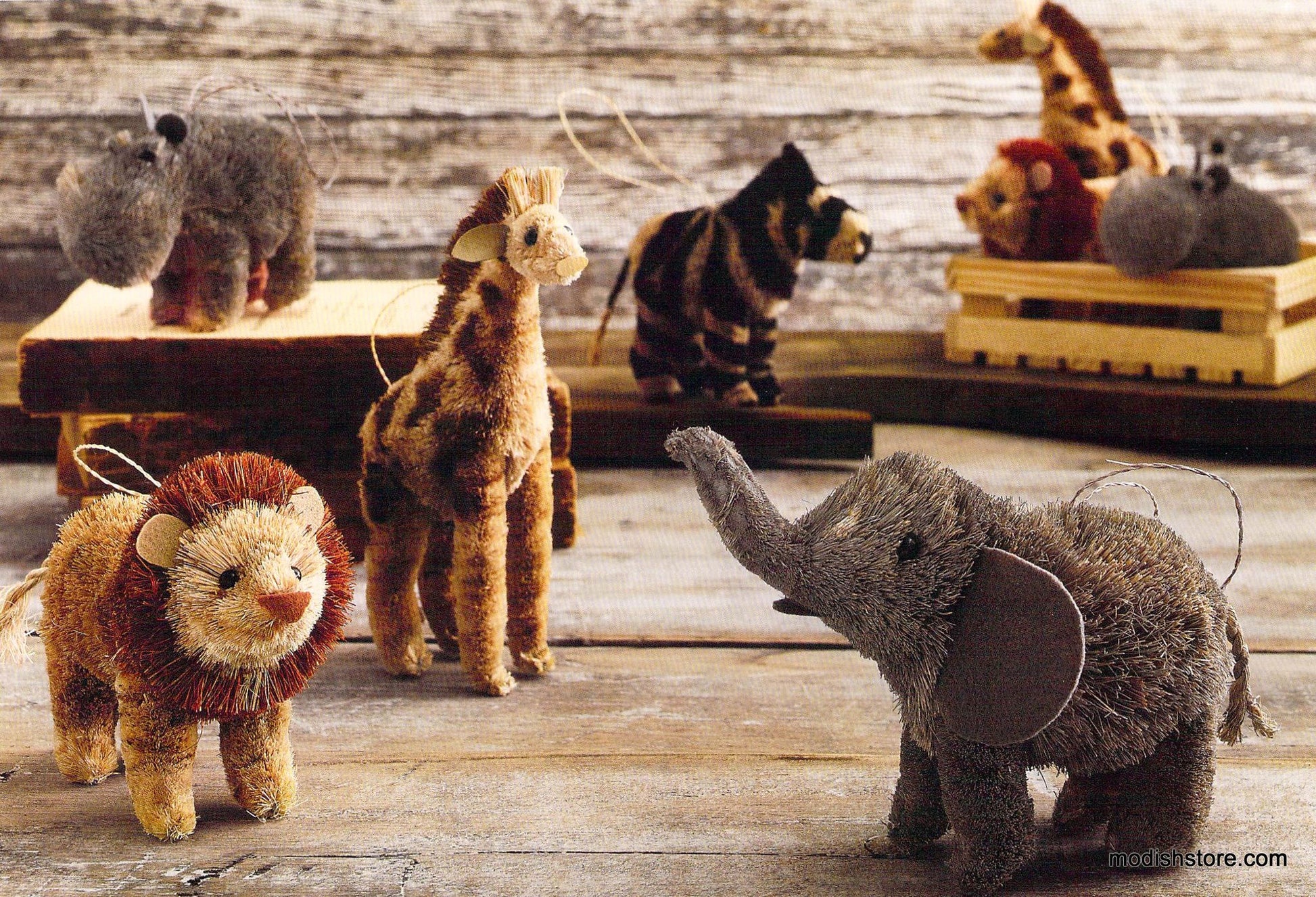 Roost Brushy Animals in Crate - Set Of 5