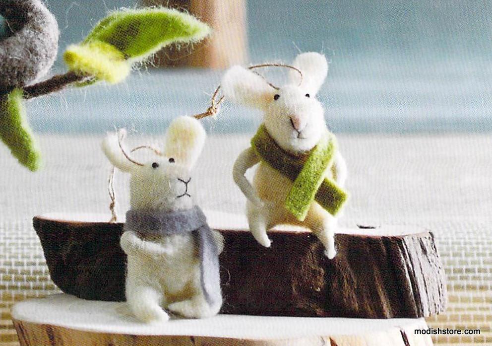 Roost Little Bunny with Scarf Ornaments - Set Of 10