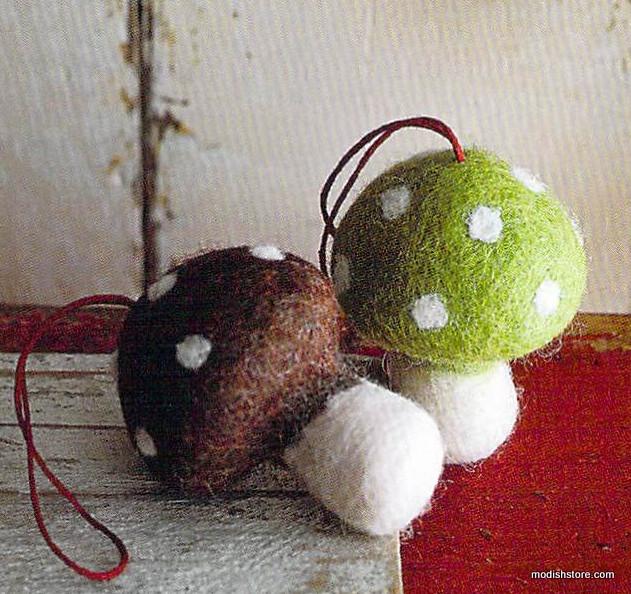 Roost Spotted Felt Mushroom Ornaments - Set/20