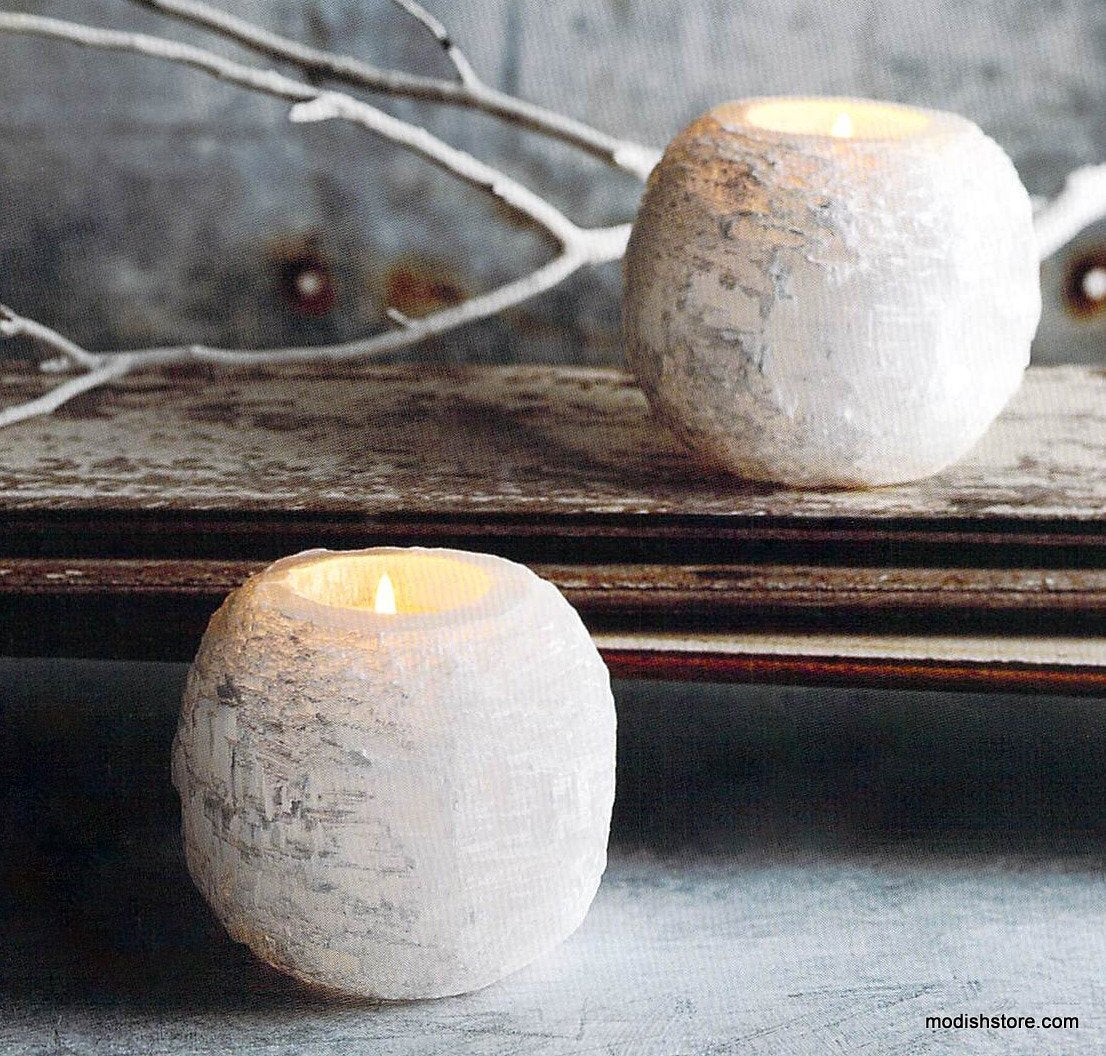 Roost Selenite Snowball Votive Holder - Set of 2