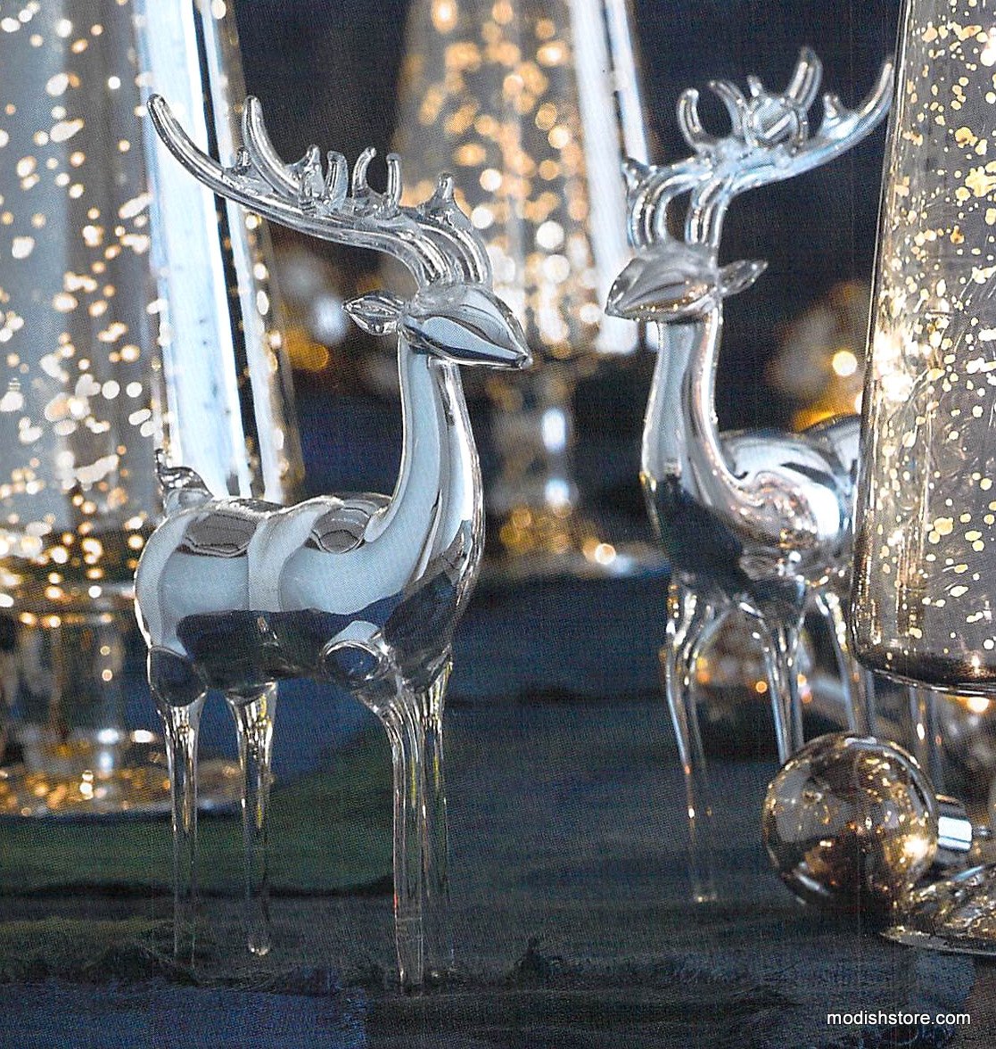Roost Silvered Glass Reindeer - Set Of 4