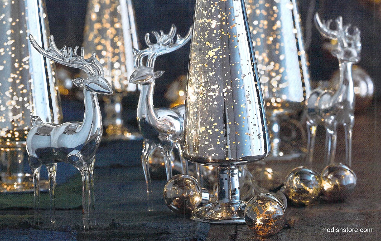 Roost Silvered Glass Reindeer - Set Of 4