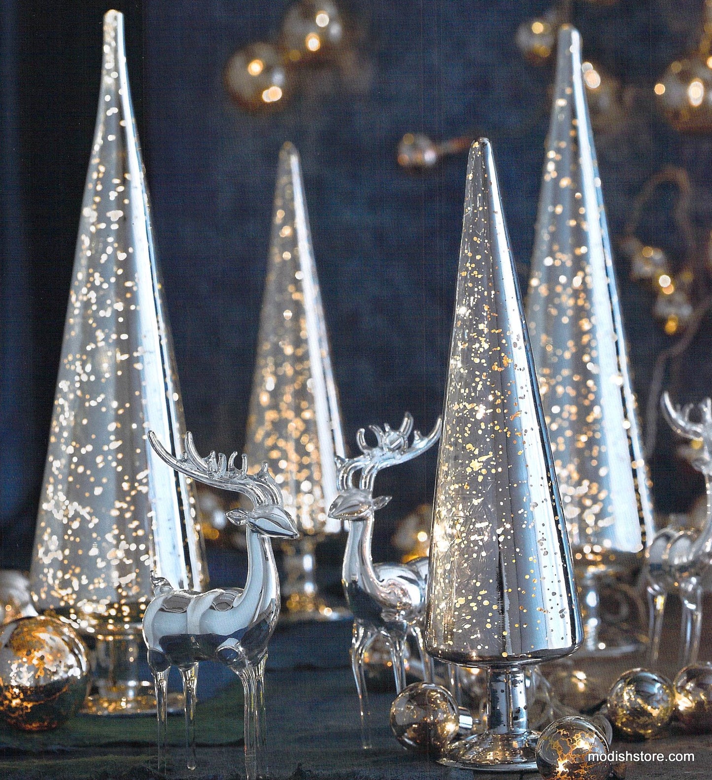 Roost Mercury Glass Light-Up Trees - Set Of 2