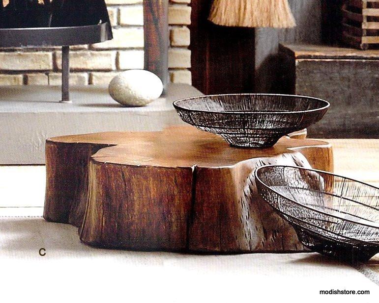 Roost Acacia Slice Coffee Table & Stump Stool
