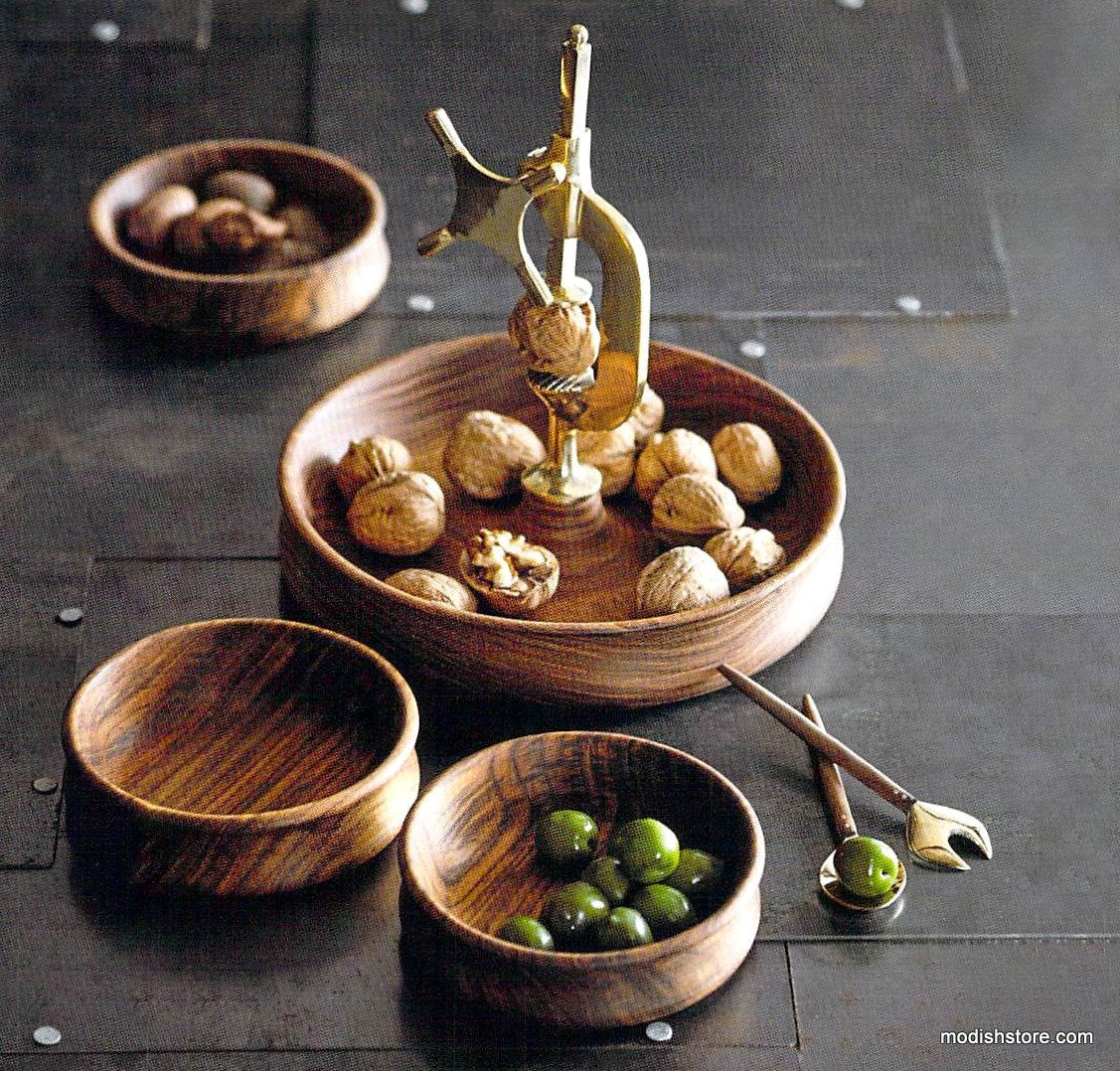 Roost Rosewood & Brass Nutcrackers & Bowl