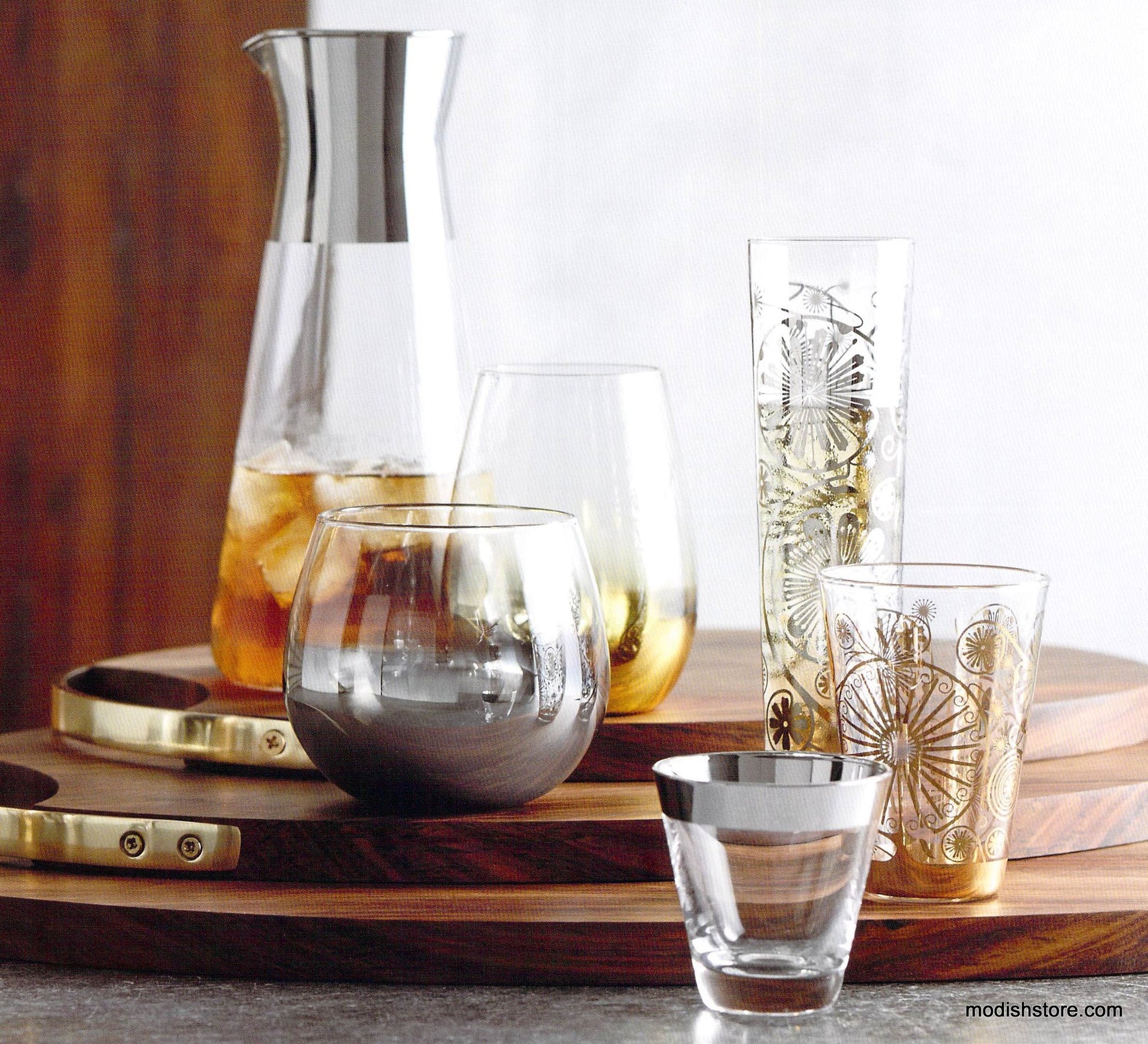 Roost Platinum & Gold Band Carafe & Glasses