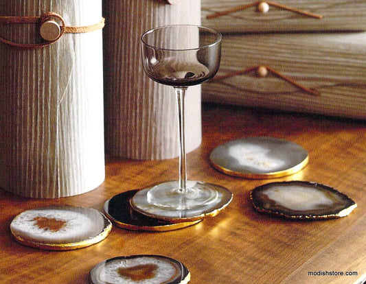 Roost Gilded-Edge Agate Coasters - Set Of 8