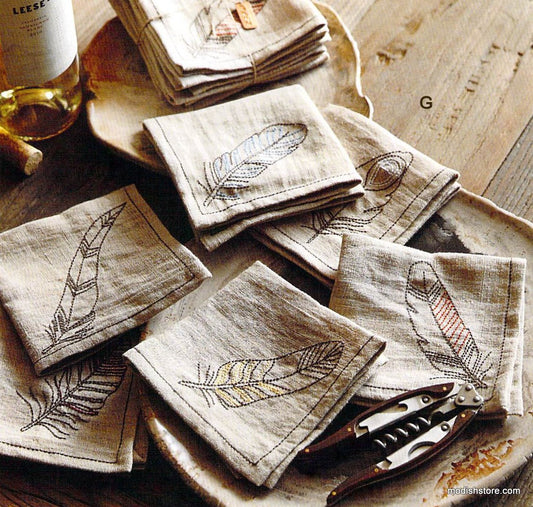 Roost Feather Cocktail Napkins & Tiny Forest Coasters  S/6