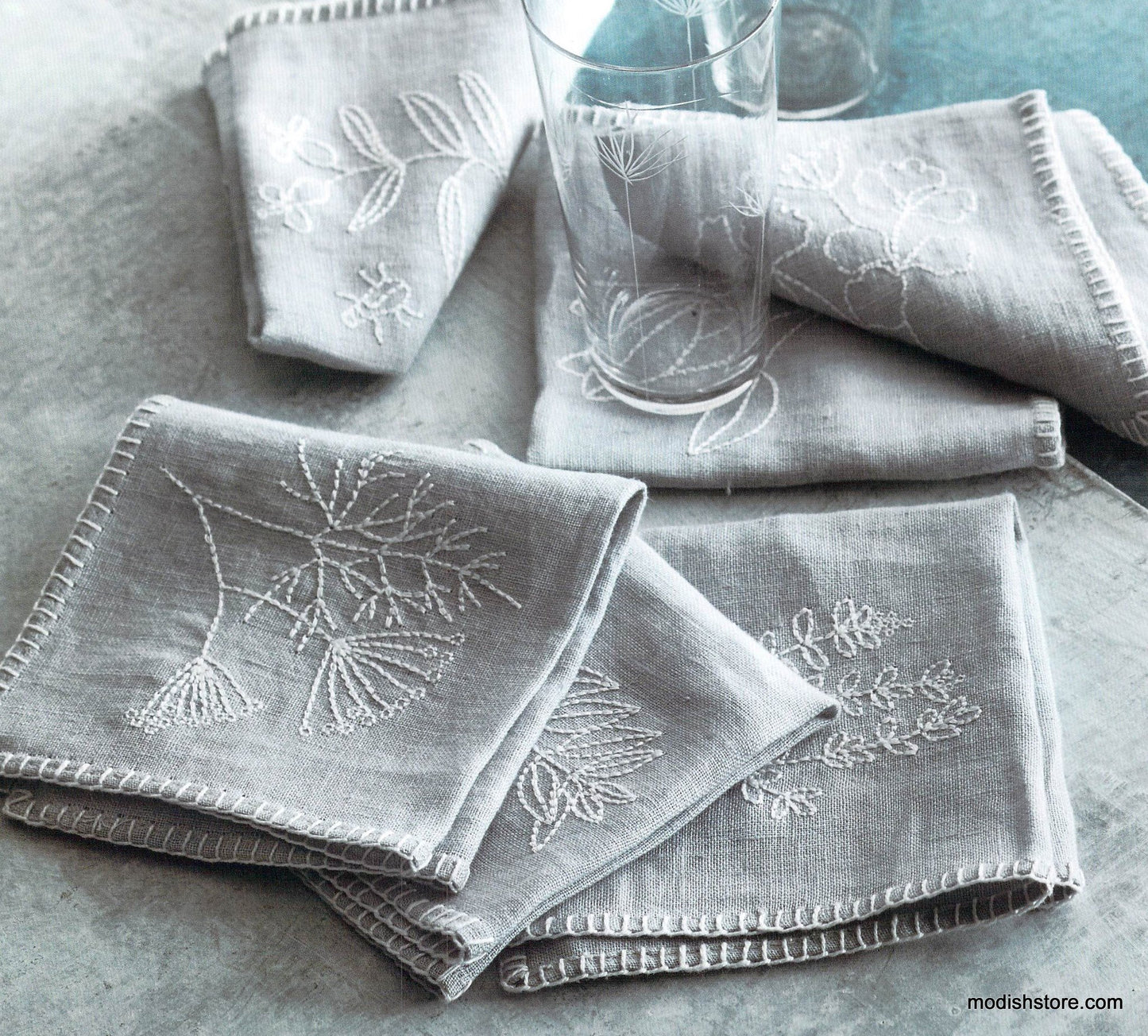 Roost Embroidered Botanical Cocktail Napkins - Set Of 6