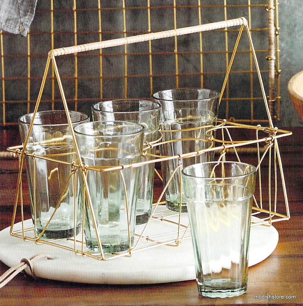 Roost Gio Brass Wire & Rattan Caddy with Glasses