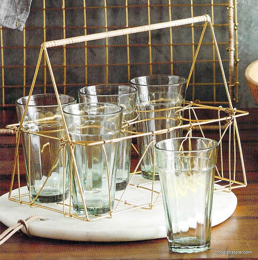 Roost Gio Brass Wire & Rattan Caddy with Glasses