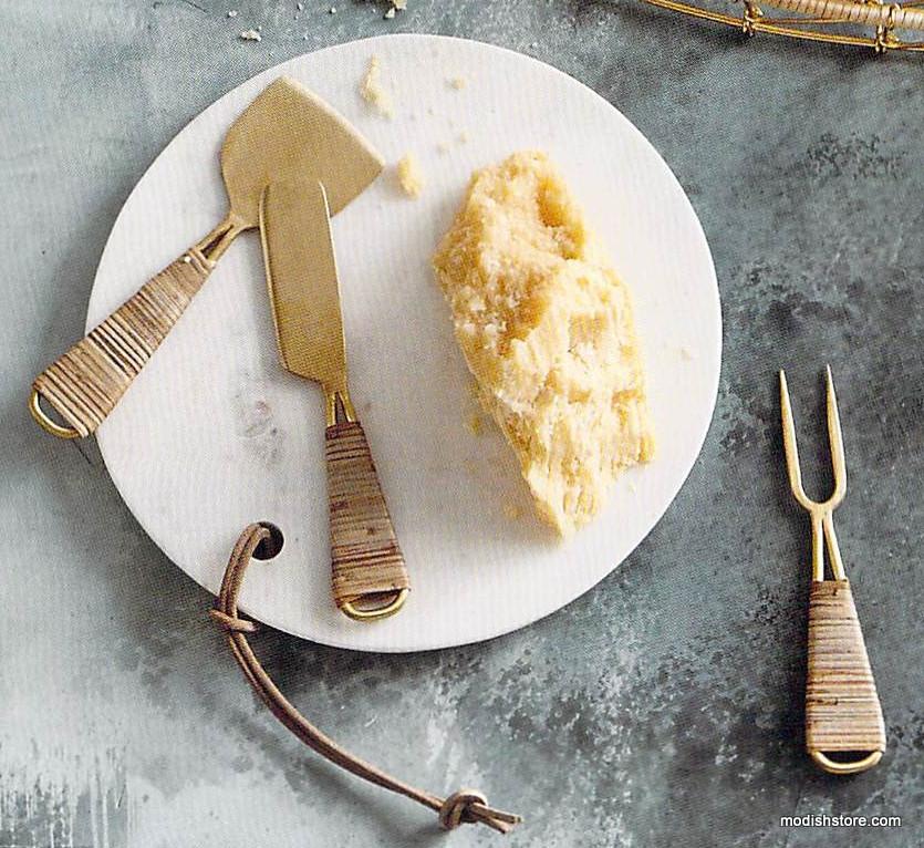 Roost Gio Brass Wire & Rattan Cheese Tools - Set Of 3
