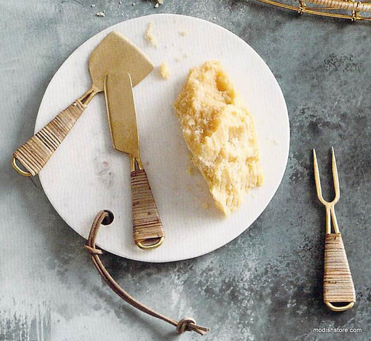 Roost Gio Brass Wire & Rattan Cheese Tools - Set Of 3