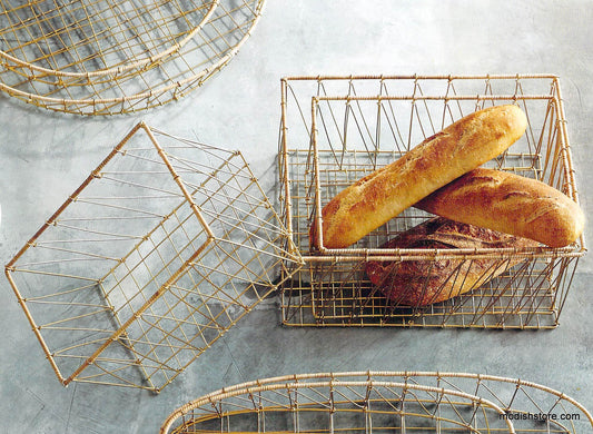 Roost Gio Brass Wire & Rattan Baskets - Rectangle - Set Of 3