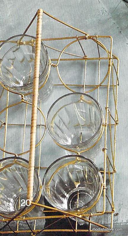Roost Gio Brass Wire & Rattan Caddy with Glasses