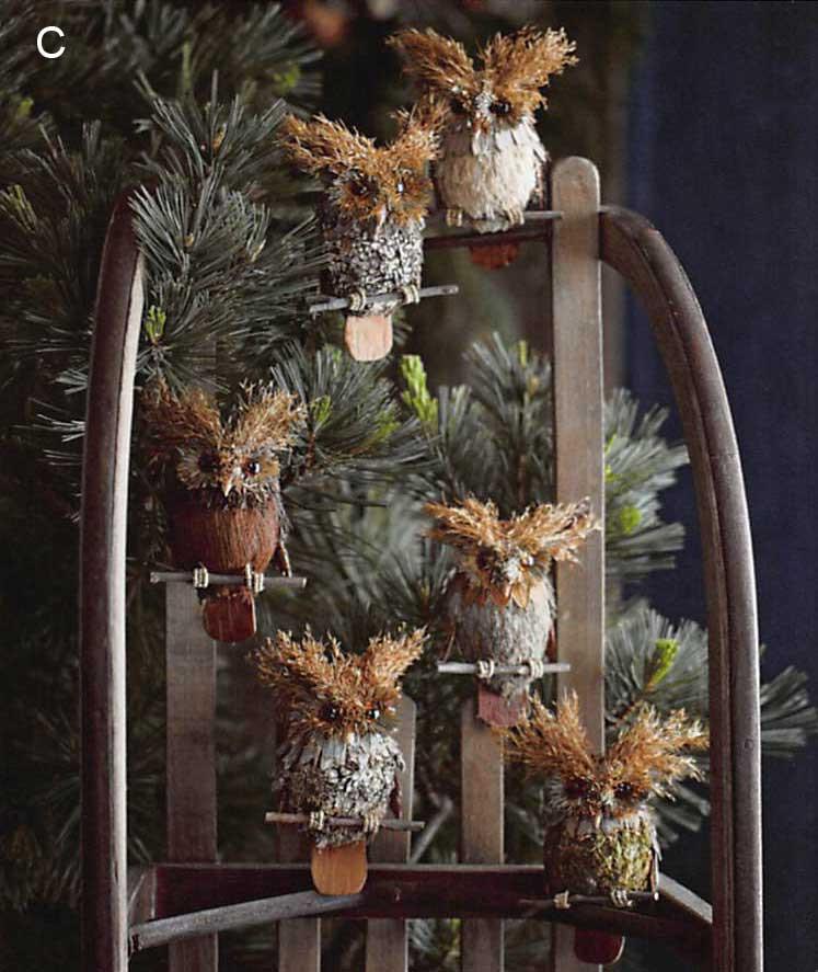 Roost Brushy Brow Owl Ornaments - Set Of 12
