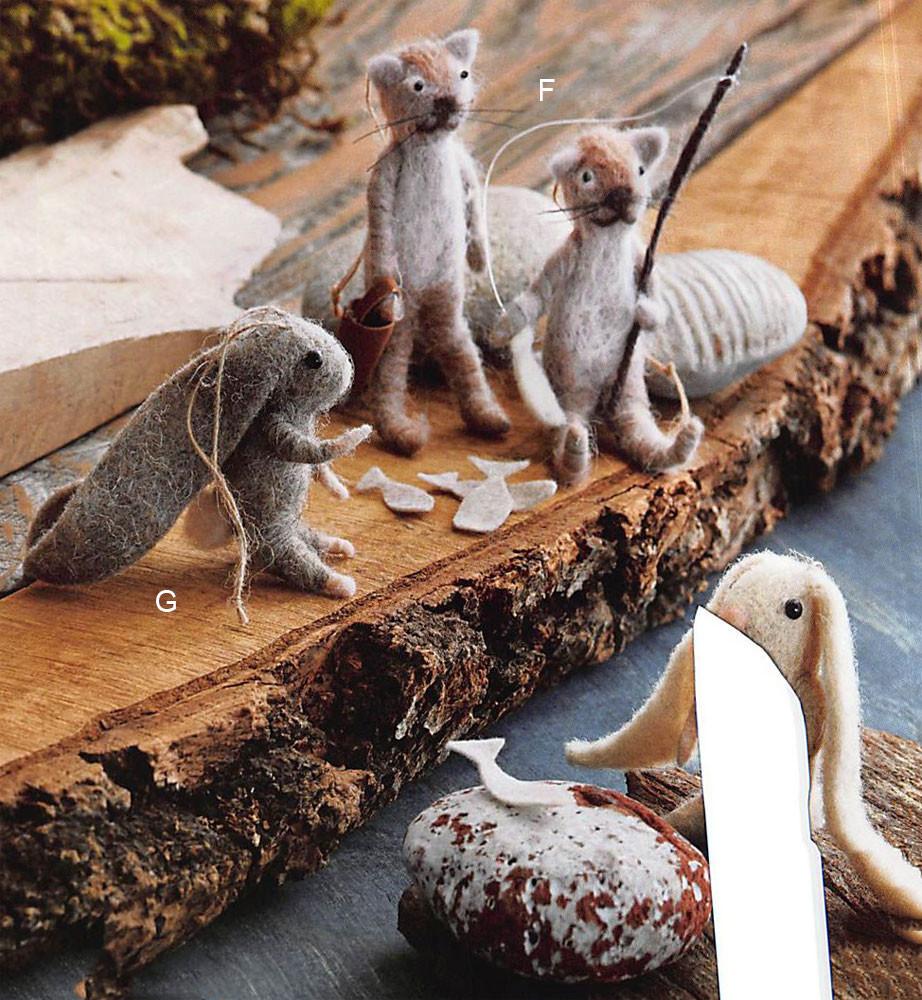 Roost Fishin Cat & Floppy-Ear Bunny Ornaments - Set Of 12