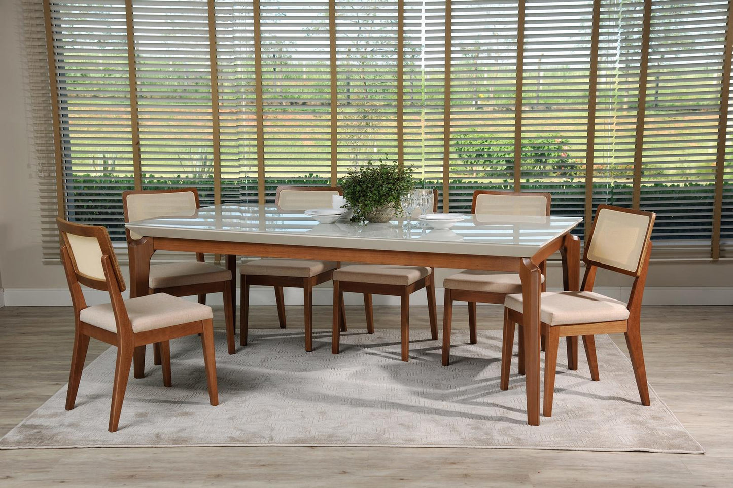 Manhattan Comfort 7-Piece Payson 82.67" and Pell 2.0 Dining Set with 6 Dining Chairs