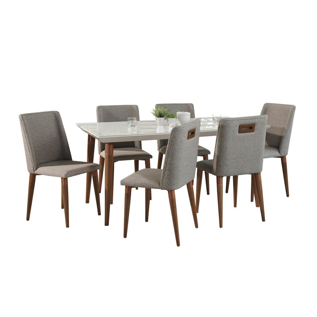 Manhattan Comfort 7-Piece Utopia 70.86" and Tampa Dining Set with 6 Dining Chairs