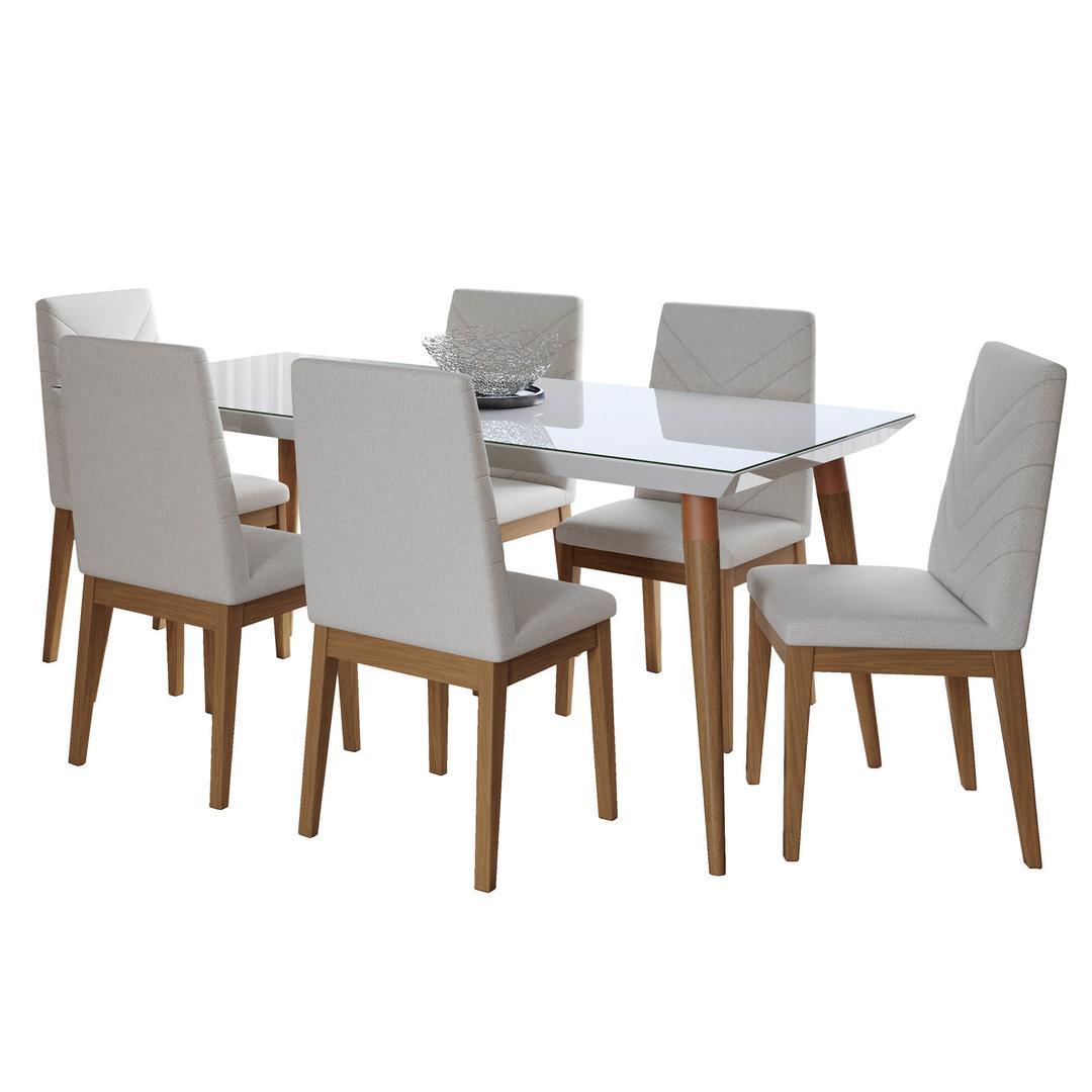 Manhattan Comfort 7-Piece Utopia 70.86" and Catherine Dining Set with 6 Dining Chairs