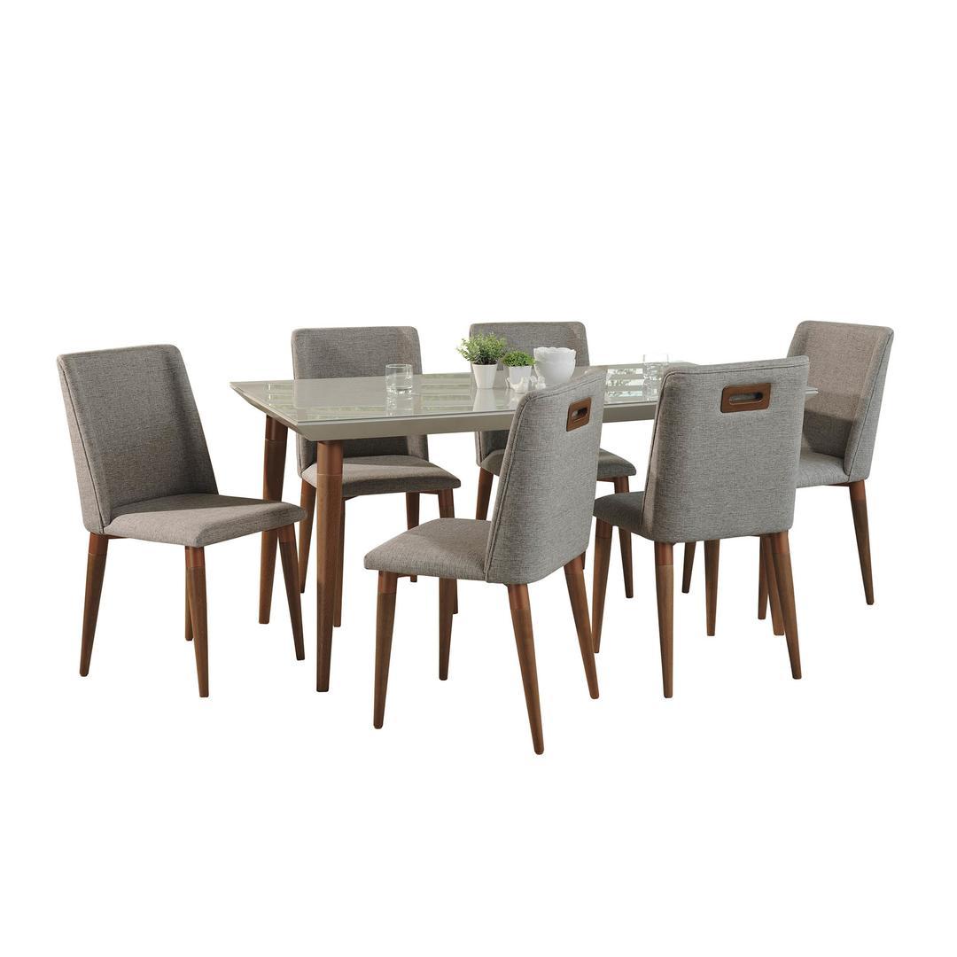 Manhattan Comfort 7-Piece Utopia 70.86" and Tampa Dining Set with 6 Dining Chairs