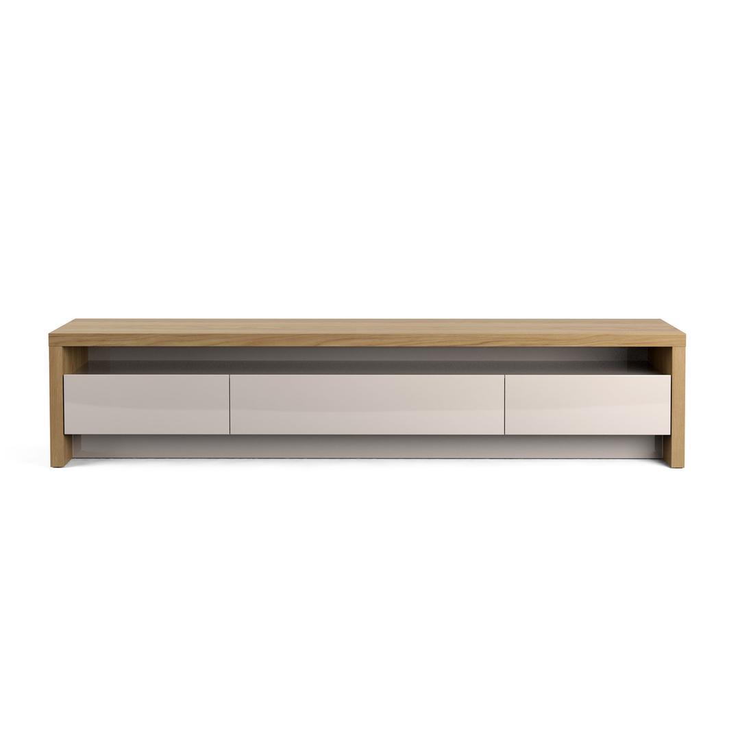 Manhattan Comfort Sylvan 85.43" TV Stand with 3-Drawers in Nature Wood and Off White