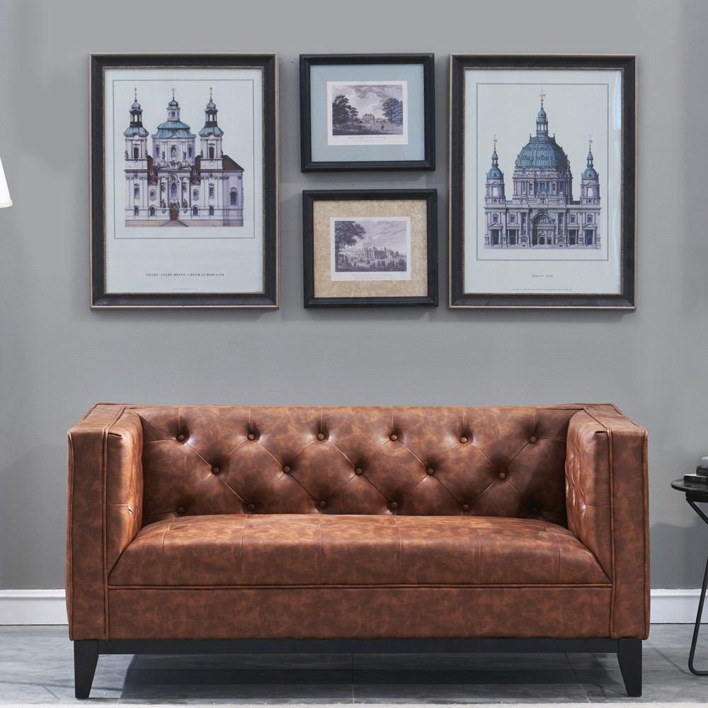 Manhattan Comfort Cadman 2-Seat Camal PU Leather Loveseat