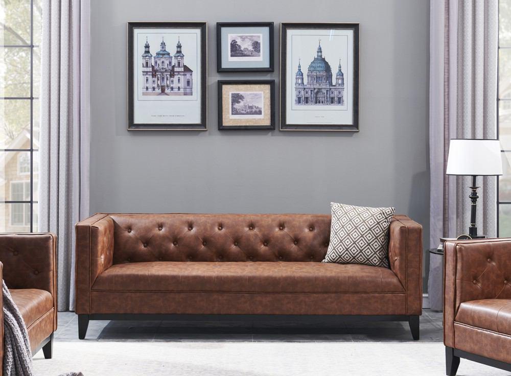 Manhattan Comfort Cadman 3-Seat Camal PU Leather Sofa