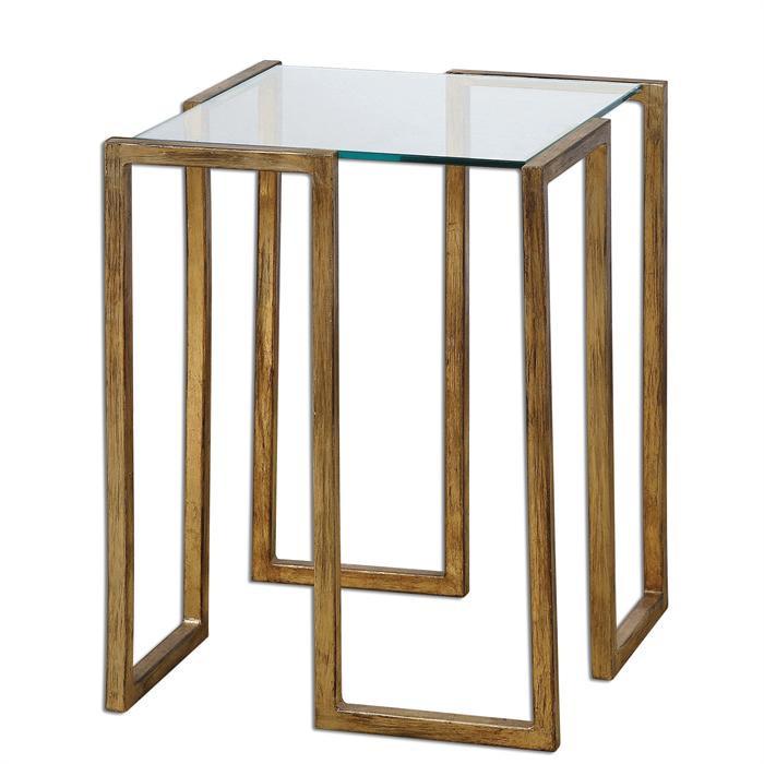 Uttermost Mirrin Gold and Glass Accent Table