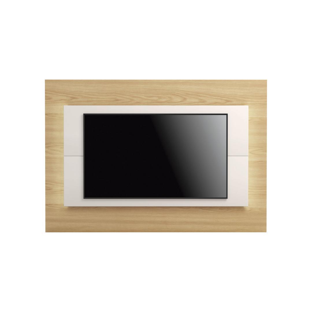 Manhattan Comfort Sylvan 70.86" TV Panel with LED Lights in Nature Wood and Off White