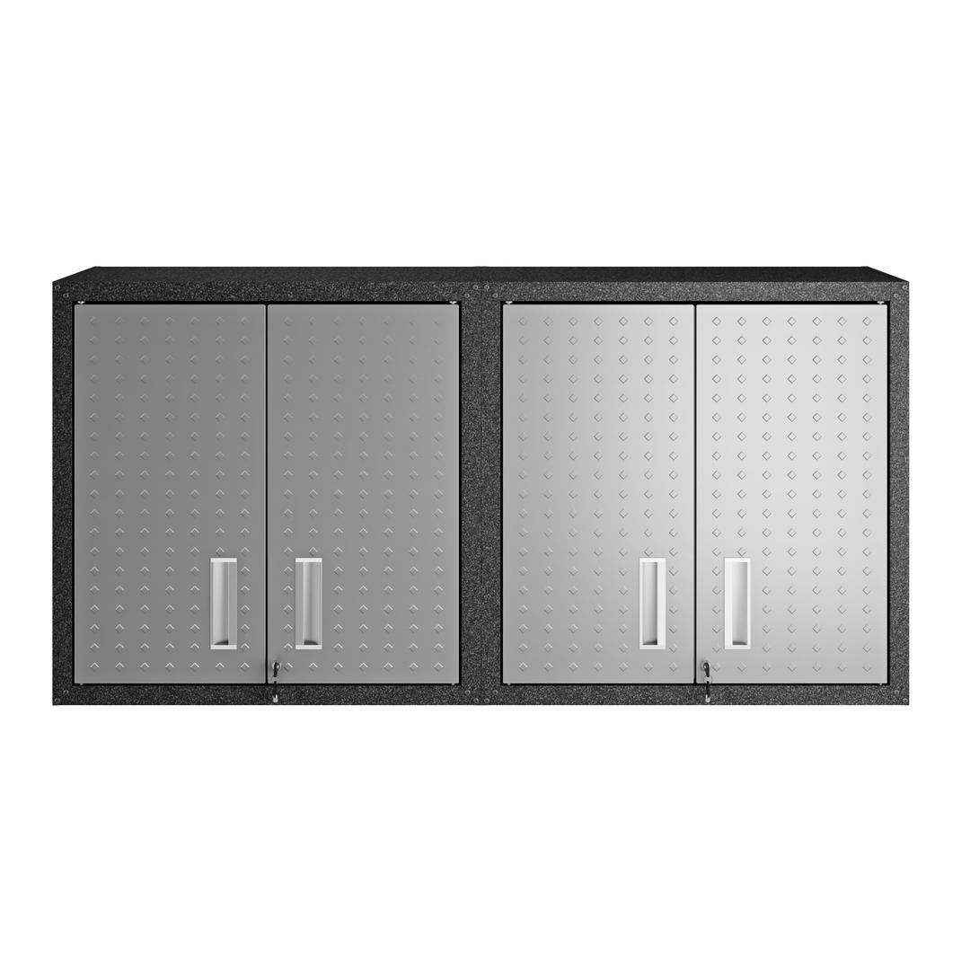 Manhattan Comfort Fortress 30" Floating Textured Metal Garage Cabinet with Adjustable Shelves in Grey - Set of 2
