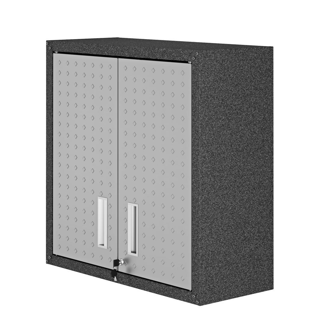 Manhattan Comfort Fortress 30" Floating Textured Metal Garage Cabinet with Adjustable Shelves in Grey - Set of 2