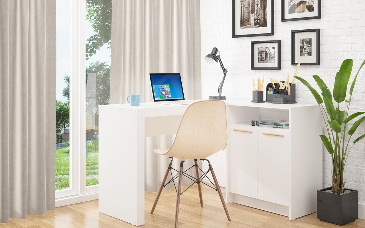 Manhattan Comfort Kalmar L -Shaped Office Desk with Inclusive Cabinet