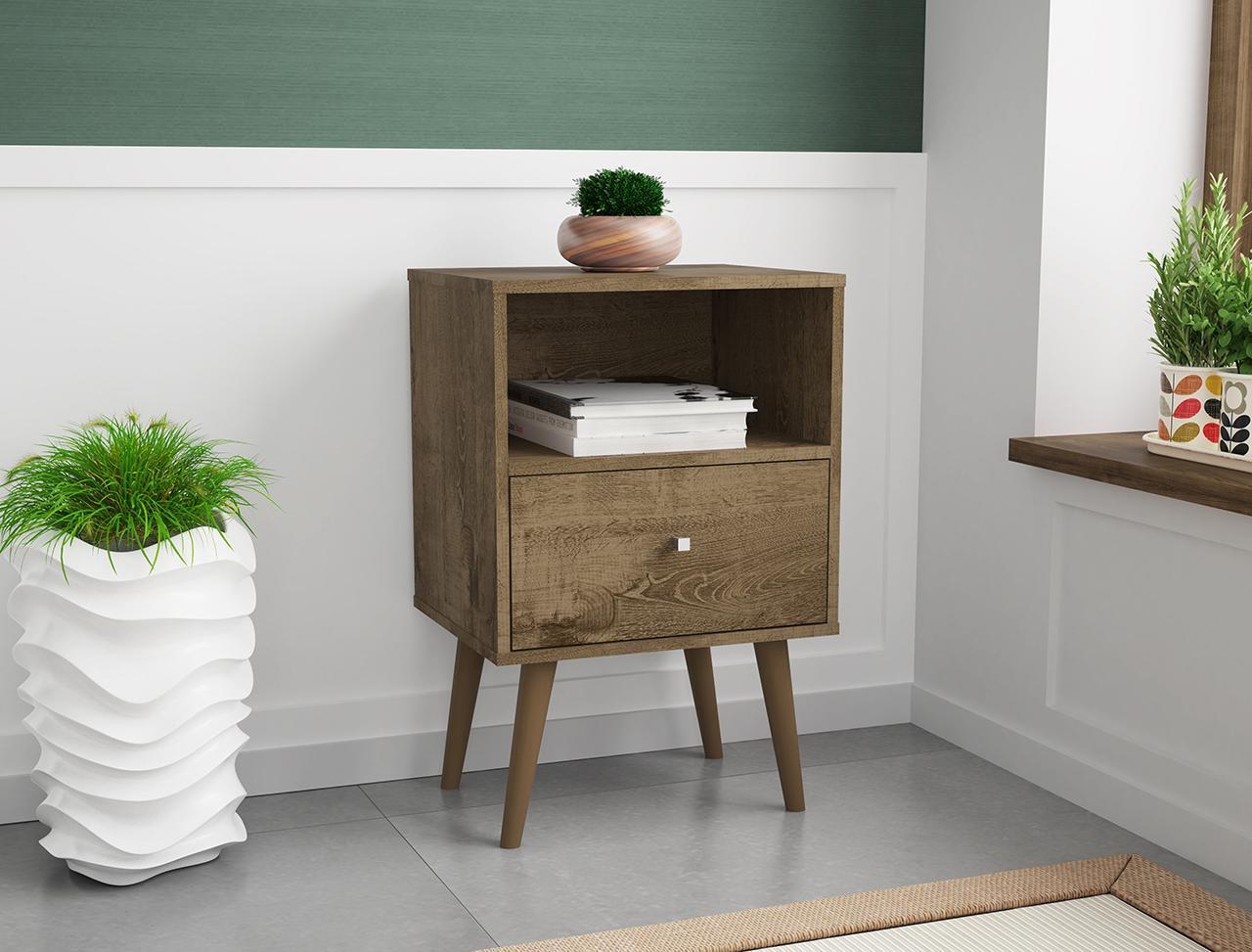 Manhattan Comfort Liberty Mid Century - Modern Nightstand 1.0 with 1 Cubby Space