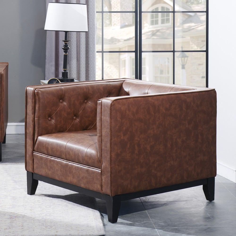 Manhattan Comfort Cadman 3-Piece Sofa Loveseat and Armchair Set  in Camal PU Leather