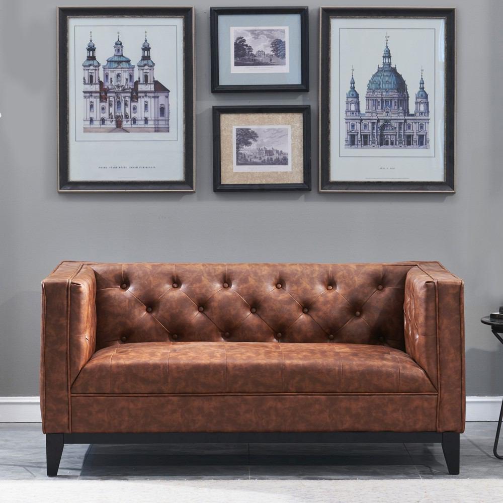 Manhattan Comfort Cadman 3-Piece Sofa Loveseat and Armchair Set  in Camal PU Leather