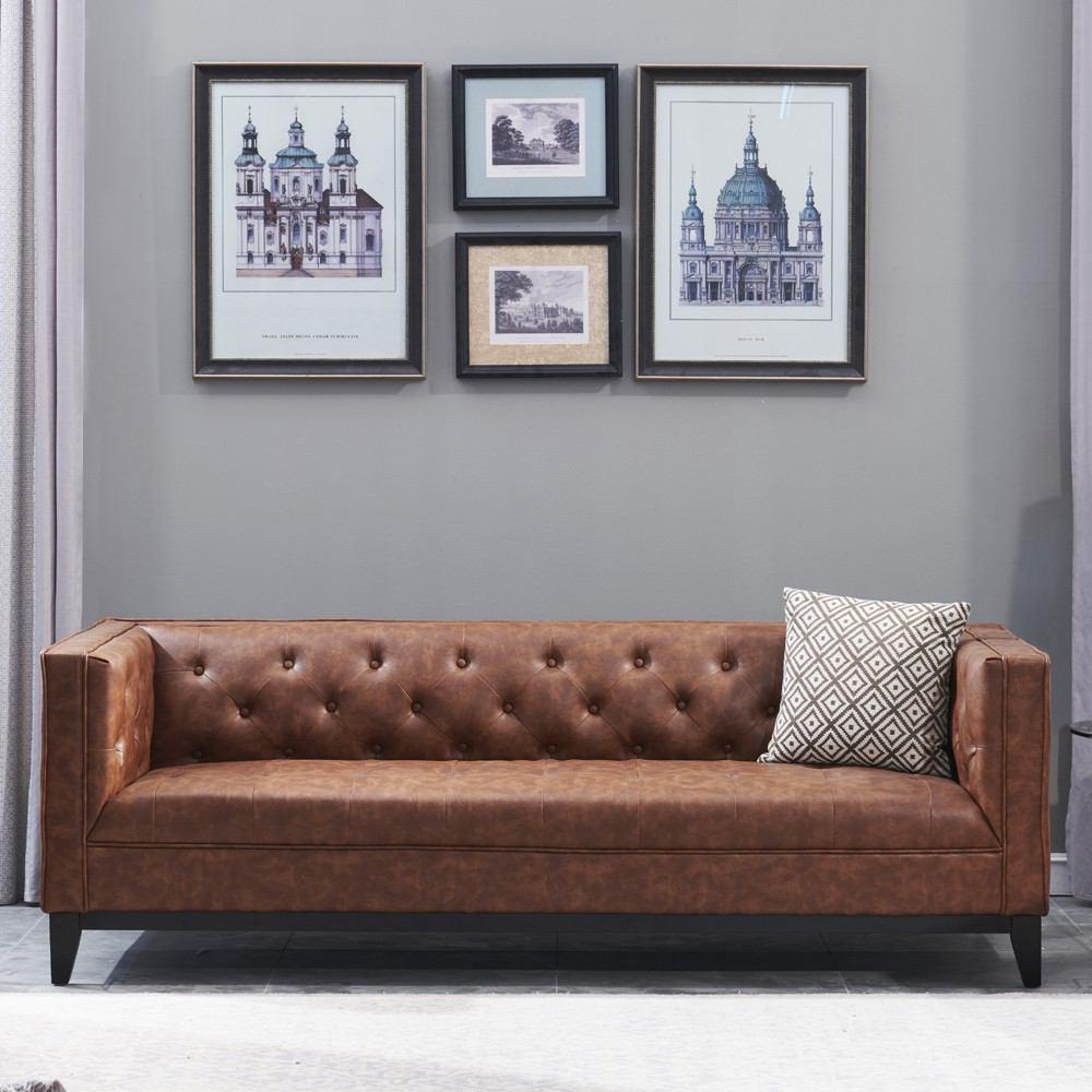 Manhattan Comfort Cadman 3-Piece Sofa Loveseat and Armchair Set  in Camal PU Leather