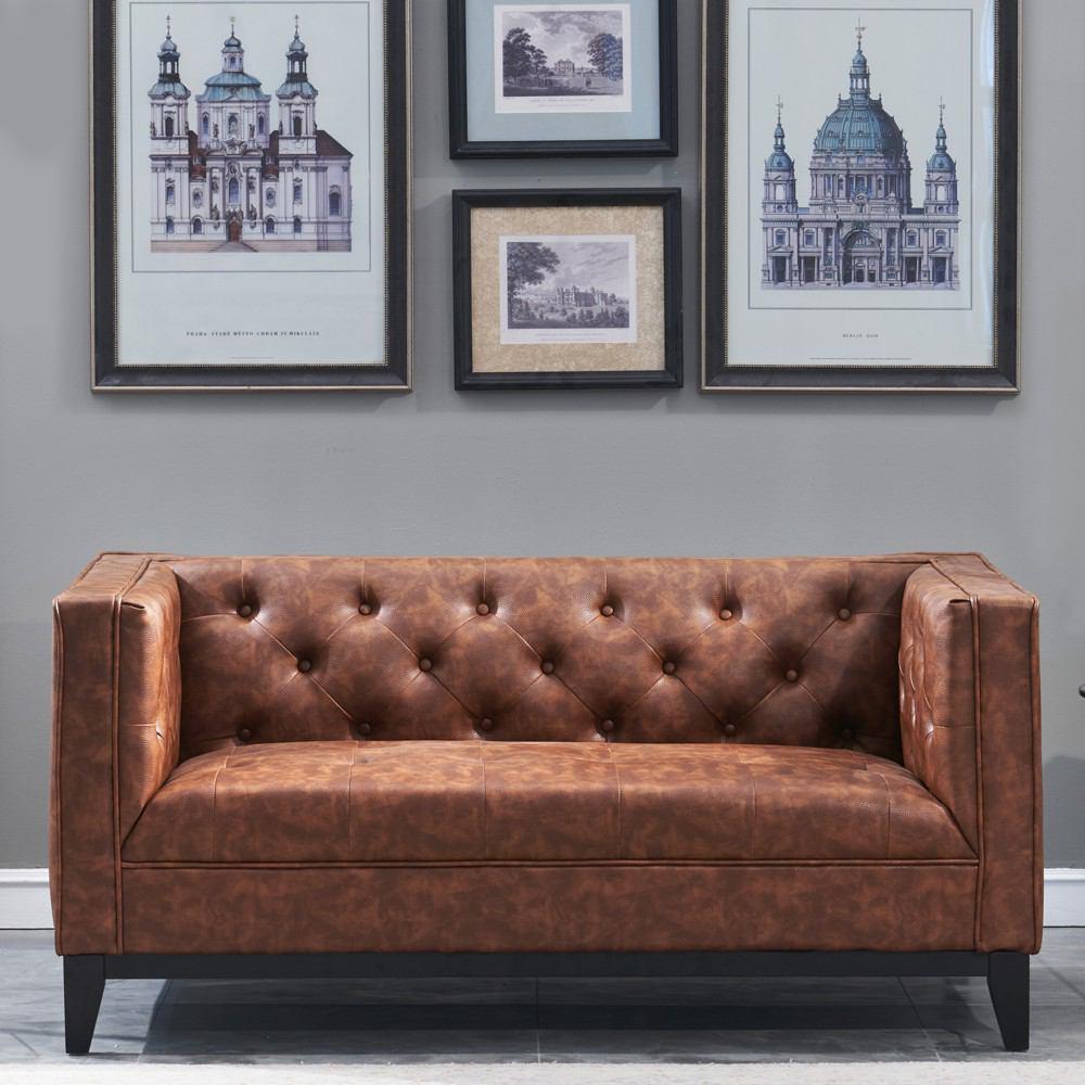 Manhattan Comfort Cadman 3-Piece Camal PU Leather  2-Seat Loveseat and 2 Armchairs