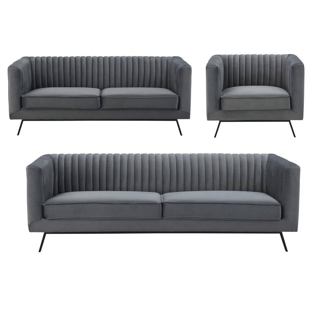 Manhattan Comfort Vandam 3-Piece Velvet Sofa, Loveseat, and Armchair Set