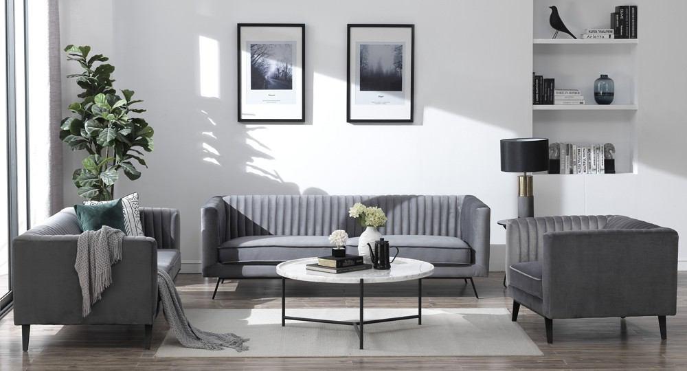 Manhattan Comfort Vandam 3-Piece Velvet Sofa, Loveseat, and Armchair Set