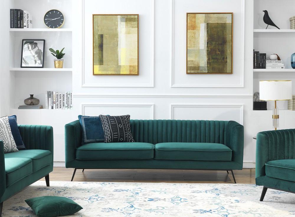 Manhattan Comfort Vandam 3-Piece Velvet Sofa, Loveseat, and Armchair Set