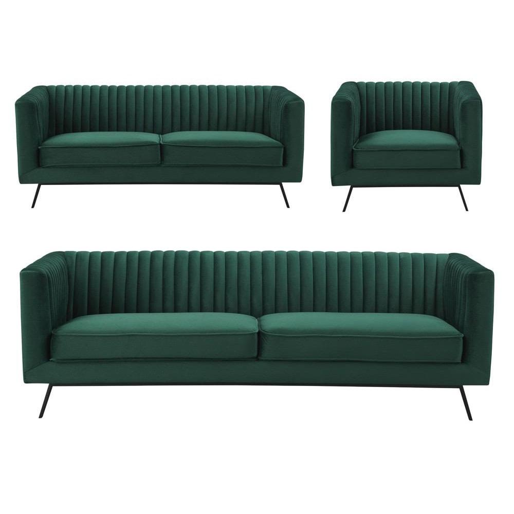 Manhattan Comfort Vandam 3-Piece Velvet Sofa, Loveseat, and Armchair Set