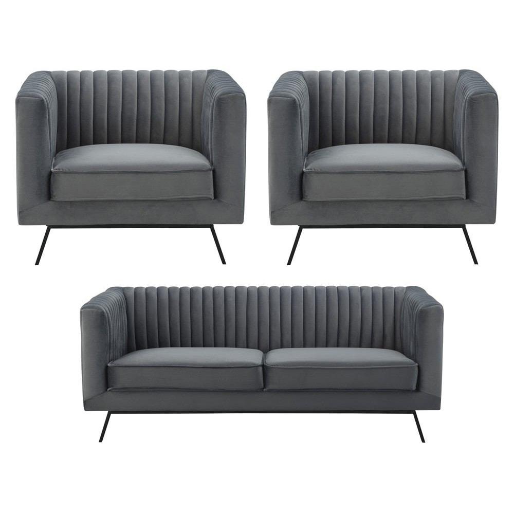 Manhattan Comfort Vandam 3-Piece Velvet 2-Seat Loveseat and 2 Armchairs