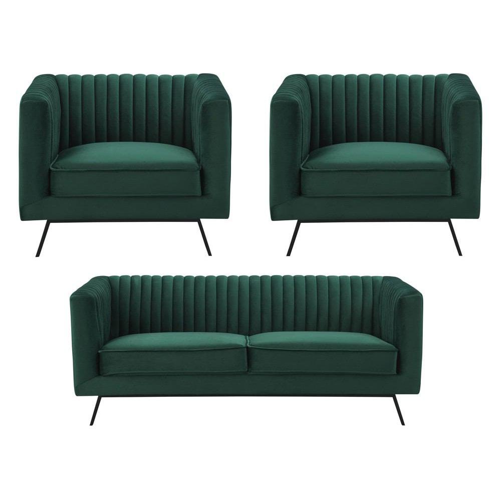 Manhattan Comfort Vandam 3-Piece Velvet 2-Seat Loveseat and 2 Armchairs
