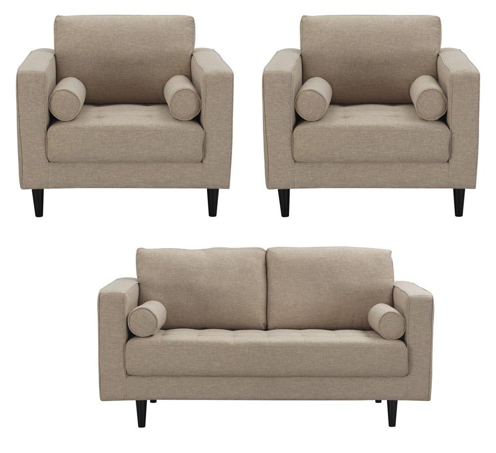 Manhattan Comfort Arthur 3-Piece Tweed 2-Seat Loveseat and 2 Armchairs