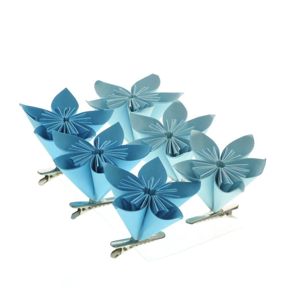 HomArt Folded Paper Flower on Clip - Box of 6 - Blue