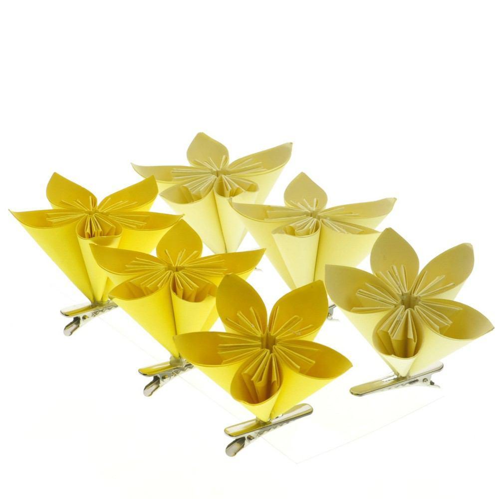 HomArt Folded Paper Flower on Clip - Box of 6 - Yellow