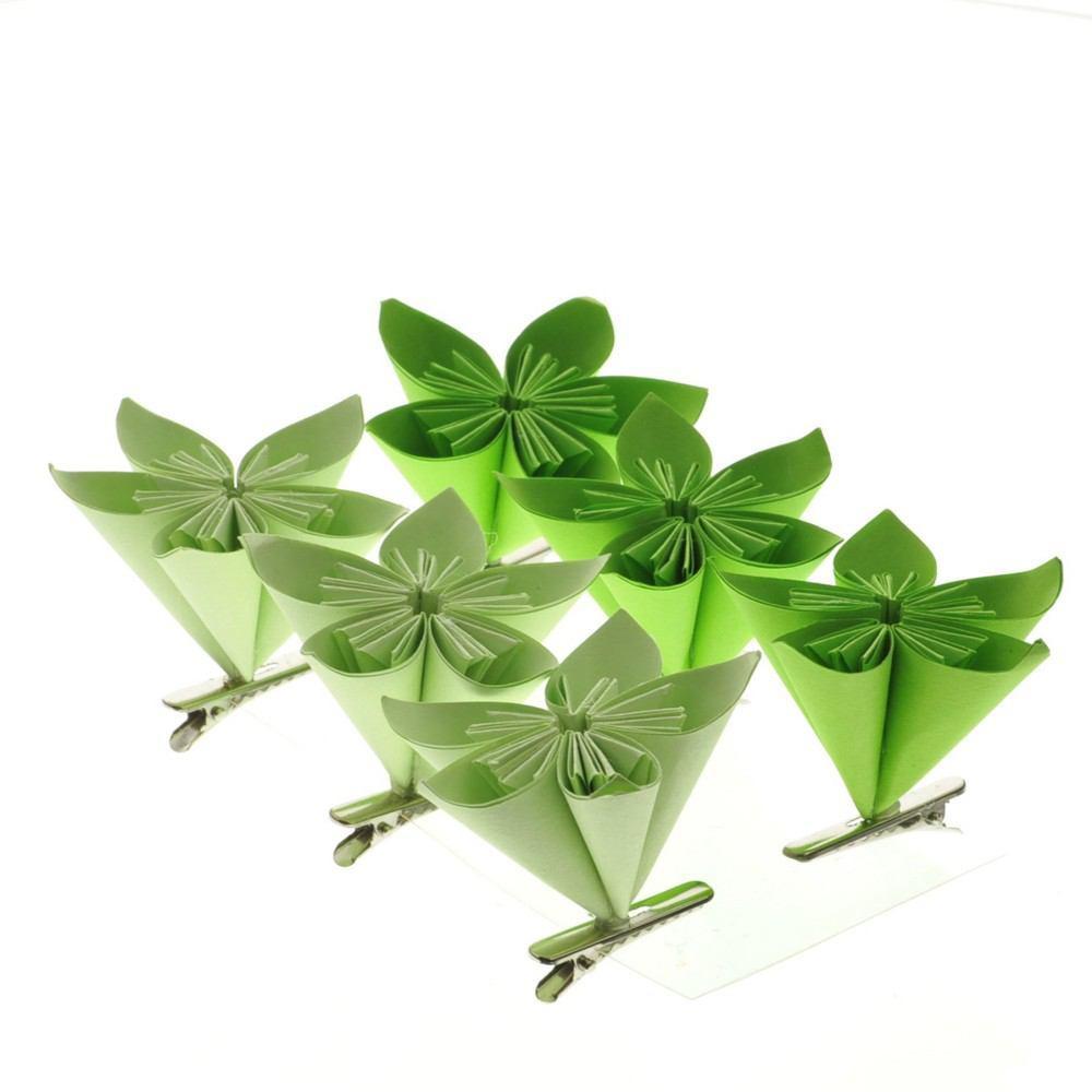 HomArt Folded Paper Flower on Clip - Box of 6 - Green