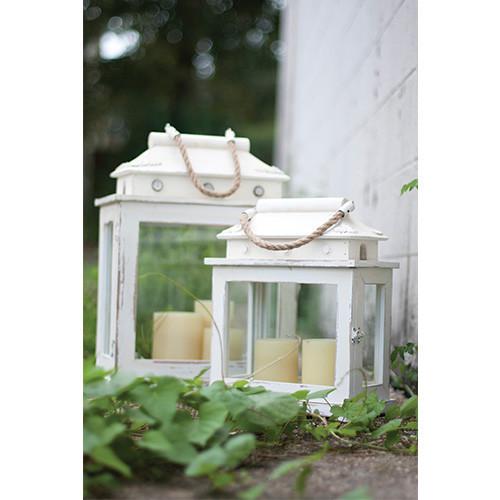 Kalalou Rectangle Whitewashed Wooden Lanterns - Set Of 2
